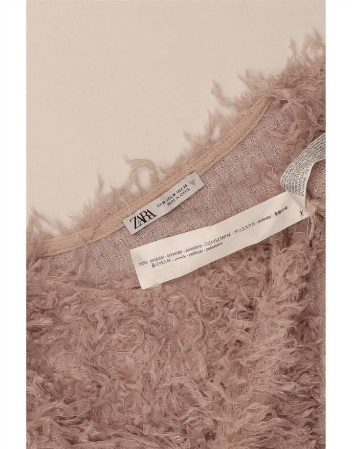 Zara Pull court à col bateau pour femme UK 12 Rose moyen Polyester