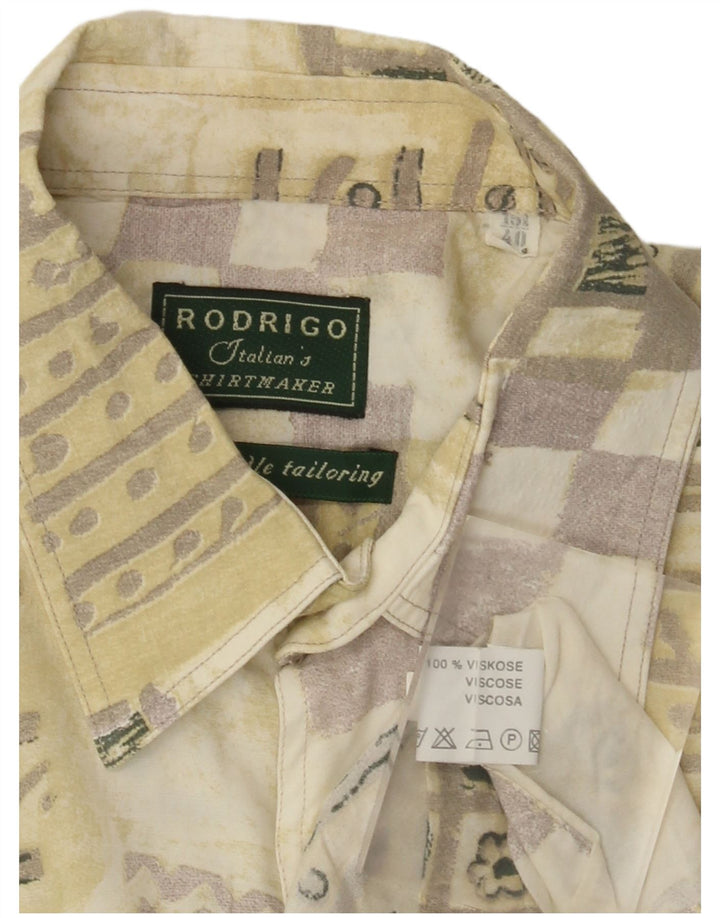 Rodrigo Chemise à manches courtes pour hommes Taille 40 15 1/2 Patchwork kaki moyen