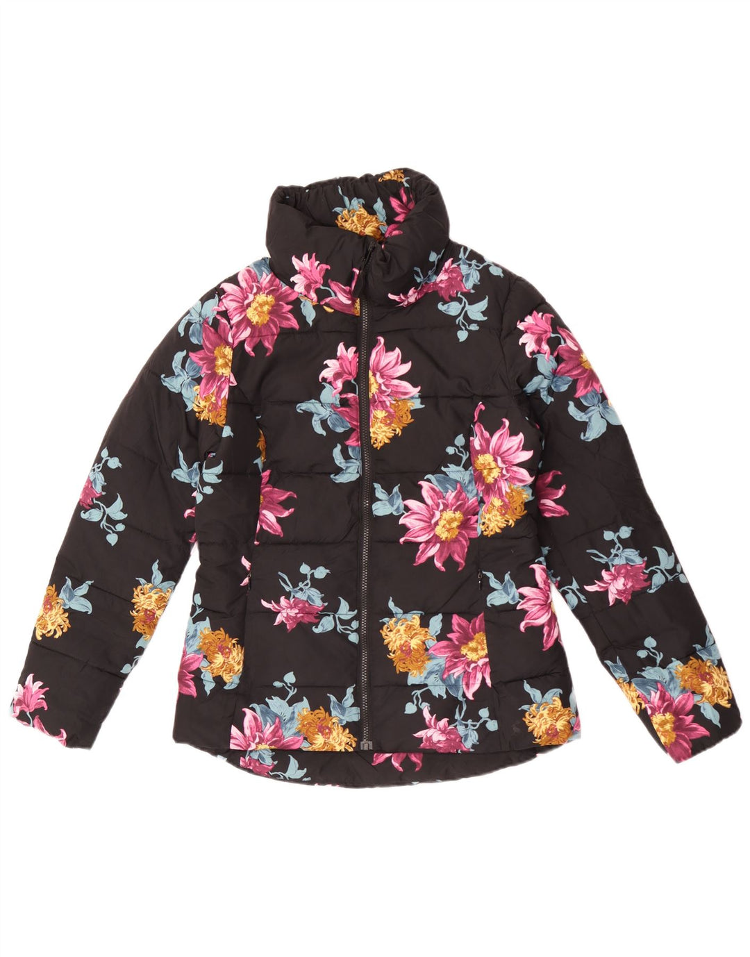 Joules Veste matelassée surdimensionnée pour femme UK 10 Petit polyester floral noir