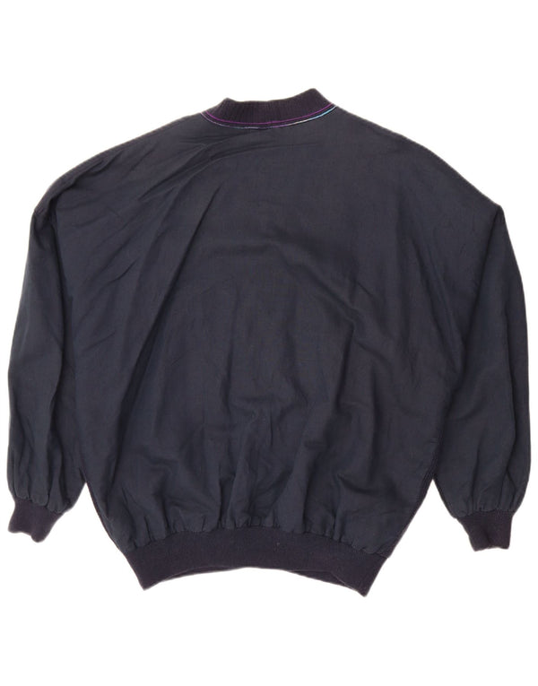 vintage Mens Bomber Jacket IT 50 Grand coton géométrique bleu marine