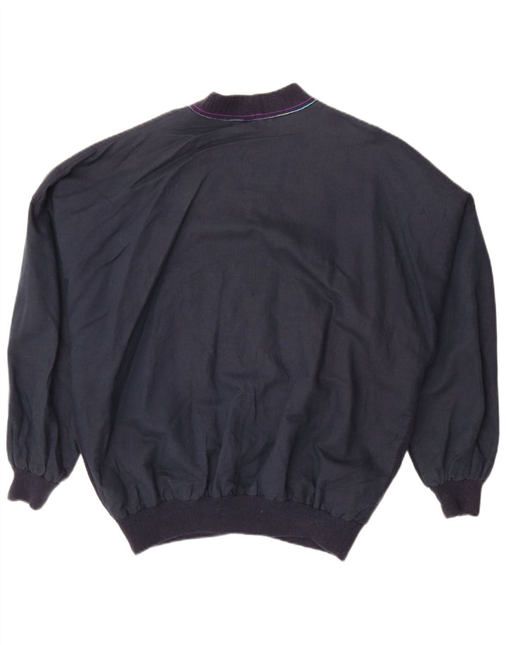 vintage Mens Bomber Jacket IT 50 Grand coton géométrique bleu marine