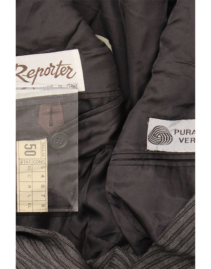 REPORTER Mens 1 Button Blazer Jacket IT 50 Large Grey Striped Wool Vintage Reporter and Second-Hand Reporter from Messina Hembry 