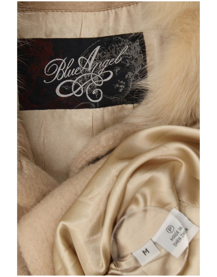 vintage Femme Pardessus UK 14 Cachemire Beige Moyen