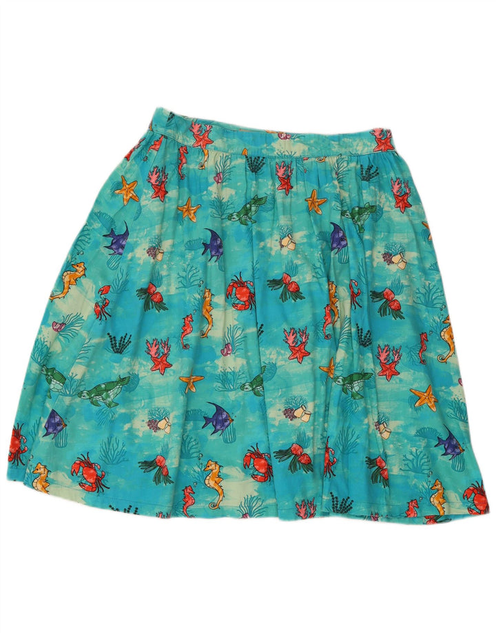 Lindy bop Jupe évasée à motif abstrait pour femme UK 12 Medium W30 Bleu Coton