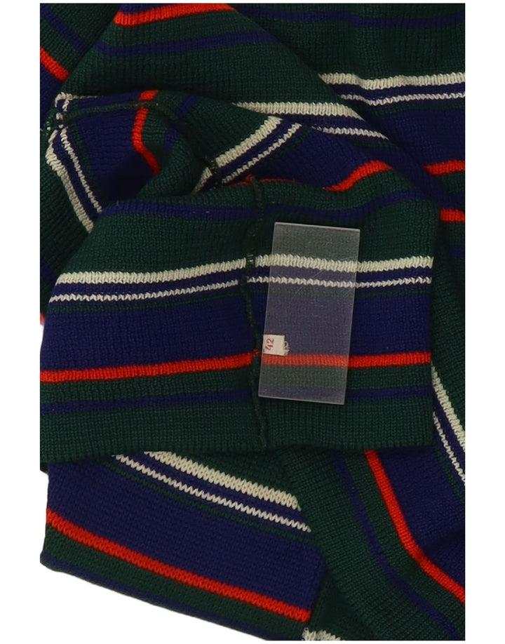 vintage Femme Turtle Neck Jumper Pull IT 42 Moyen Vert Rayé