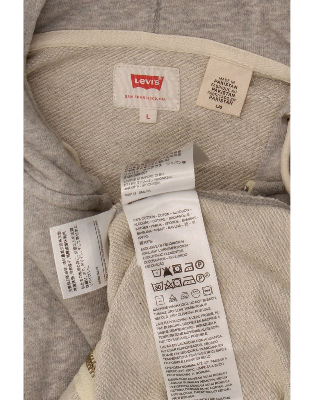Levi's Sweat à Capuche Zippé Homme Large Gris Moucheté Coton