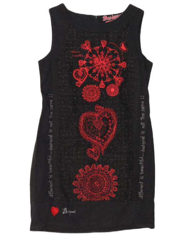 Desigual Robe fourreau graphique sans manches pour femme EU 40 Noir moyen Paisley