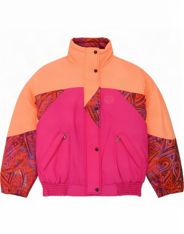 Veste de ski surdimensionnée à capuche femme vintage UK 16 Grand colorblock rose