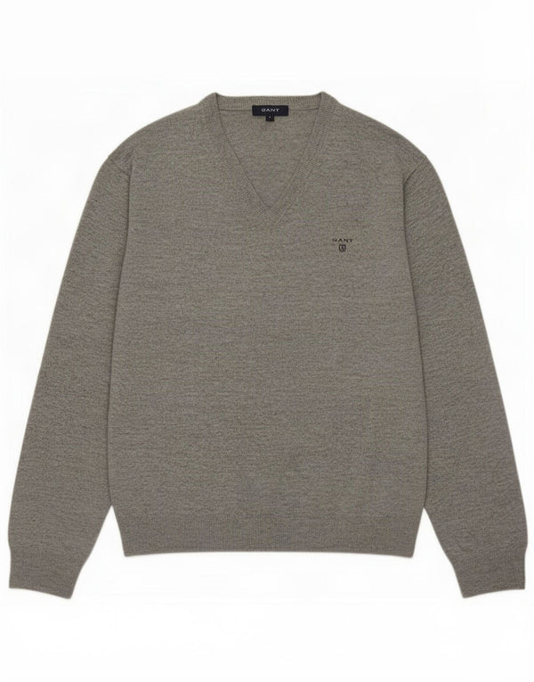 Gant Pull Col V Homme Large Gris Laine d'Agneau