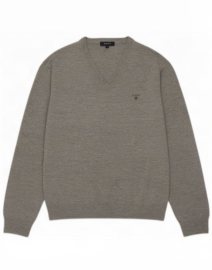 Gant Pull Col V Homme Large Gris Laine d'Agneau