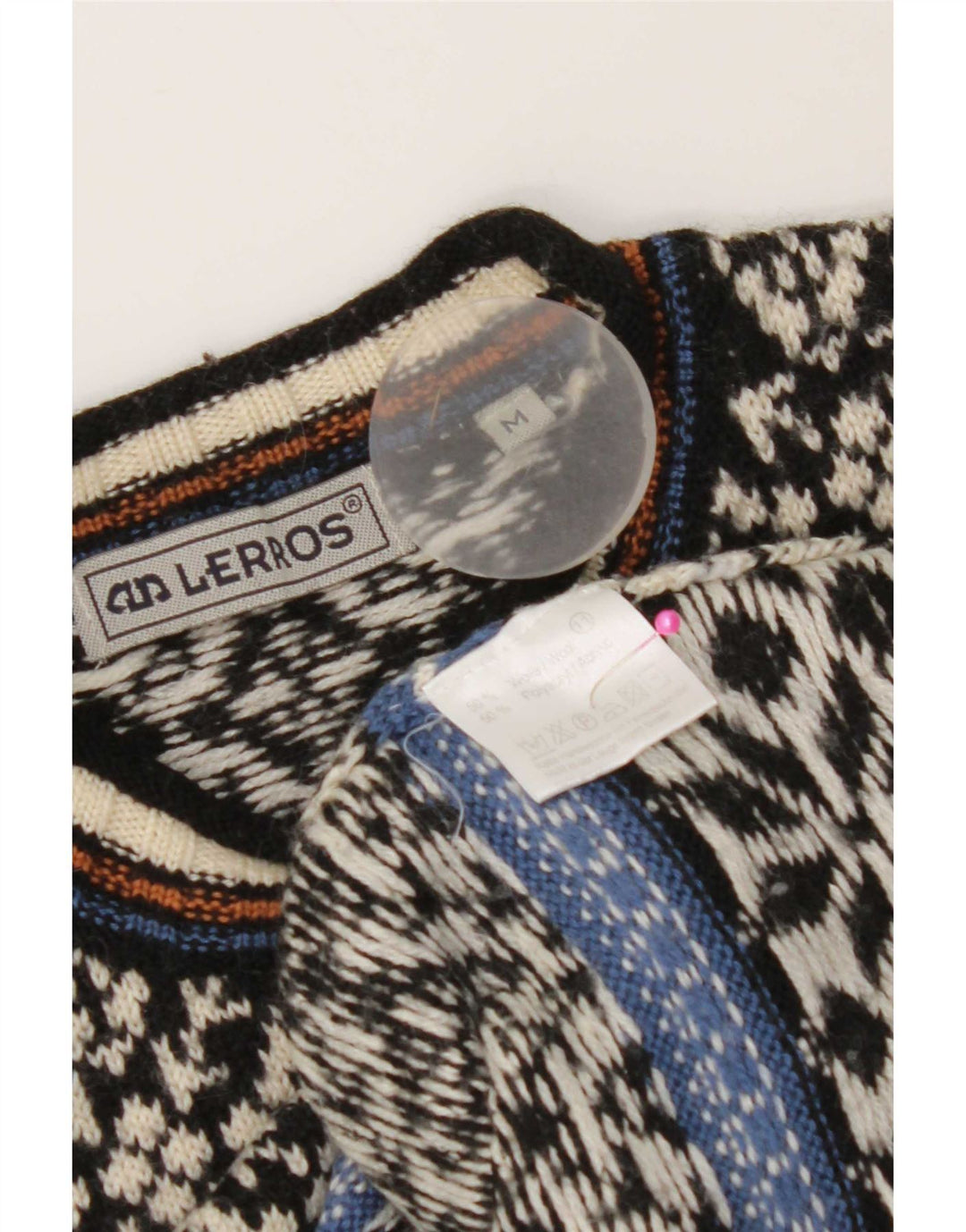 Lerros Pull à col rond pour homme en laine Fair Isle noir moyen