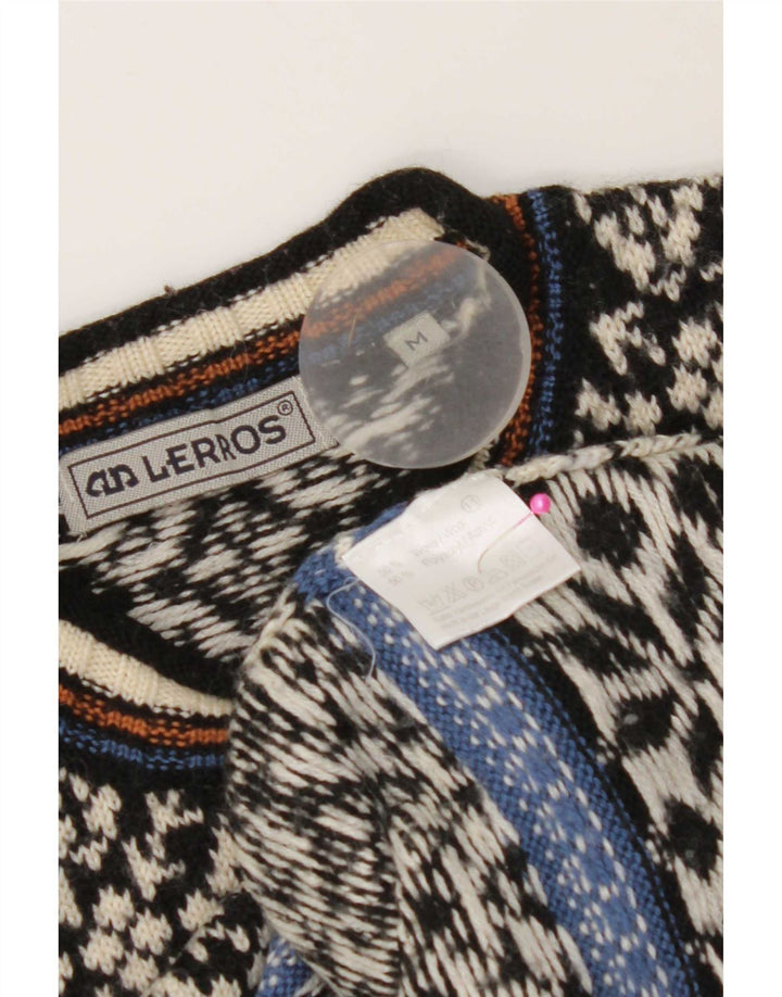 Lerros Pull à col rond pour homme en laine Fair Isle noir moyen