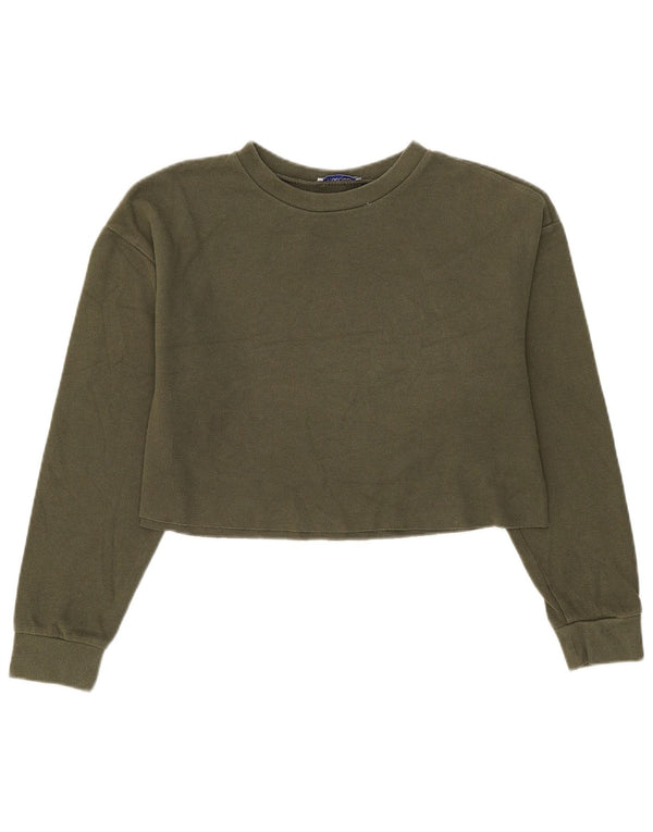 Zara Womens Crop Blouse Top UK 14 Coton Vert Moyen
