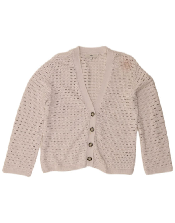 Marks & Spencer Pull cardigan au crochet pour femme UK 10 Petit coton blanc