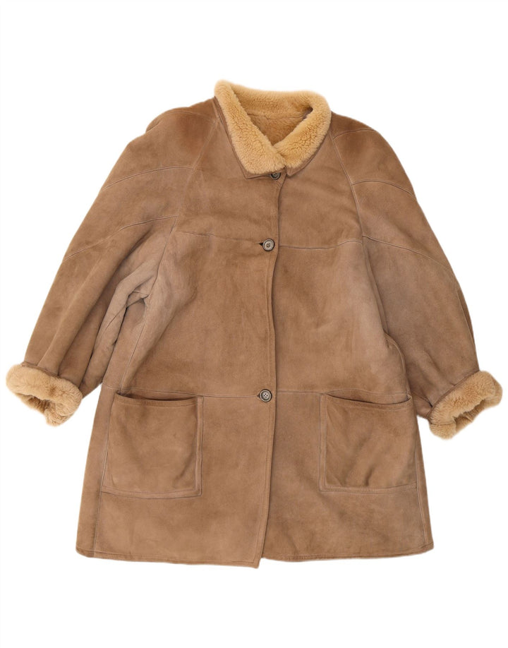 vintage Femme Loose Fit Shearling Coat IT 44 Moyen Brun Classique