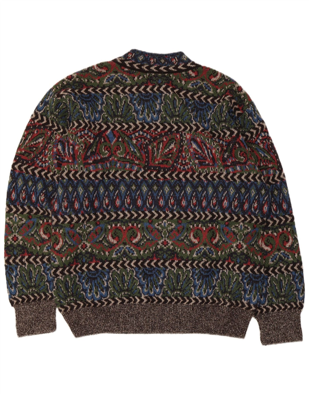 vintage Mens Turtle Neck Jumper Sweater Grande laine géométrique multicolore