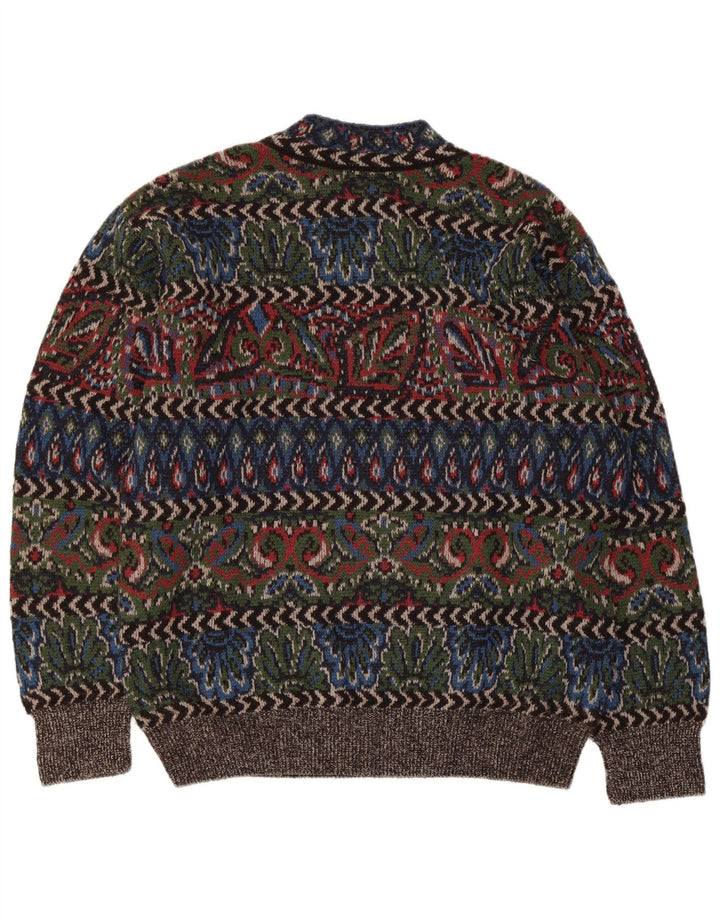 vintage Mens Turtle Neck Jumper Sweater Grande laine géométrique multicolore