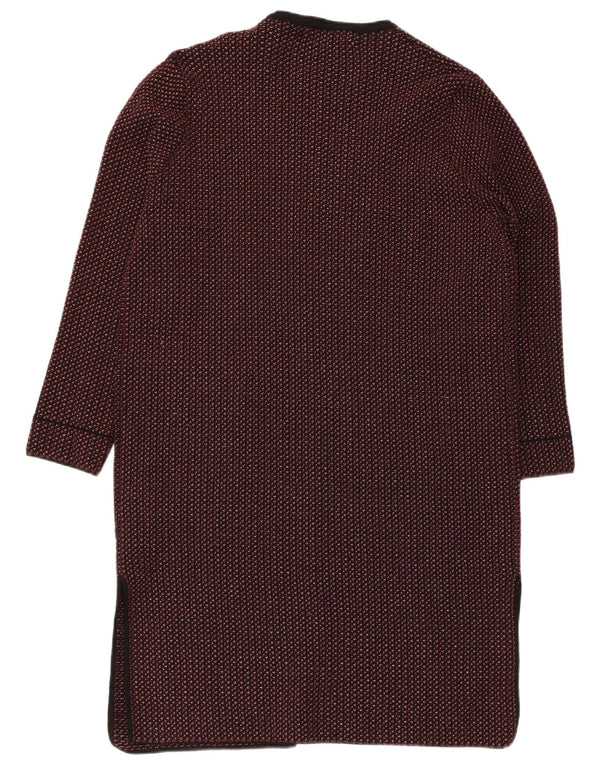 Zara Womens Longline Open Cardigan Sweater UK 14 Moyen Rouge Géométrique