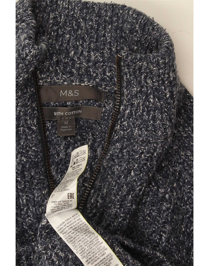 Marks & Spencer Pull Col Zippé Homme Bleu Moyen Acrylique Moucheté