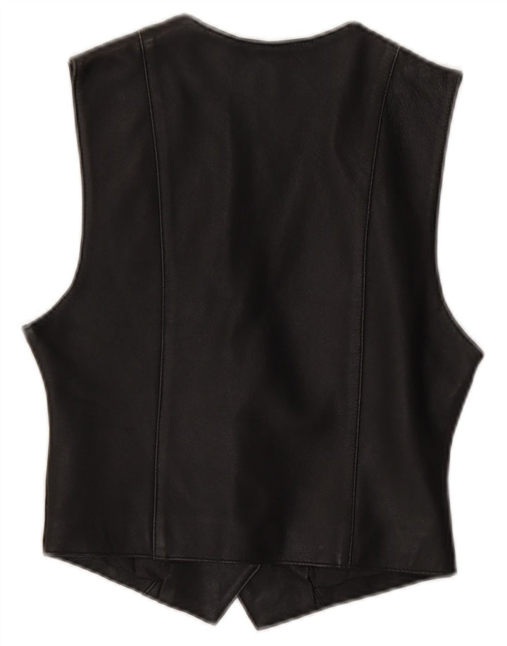 VINTAGE Gilet en cuir femme EU 34 XS Cuir noir