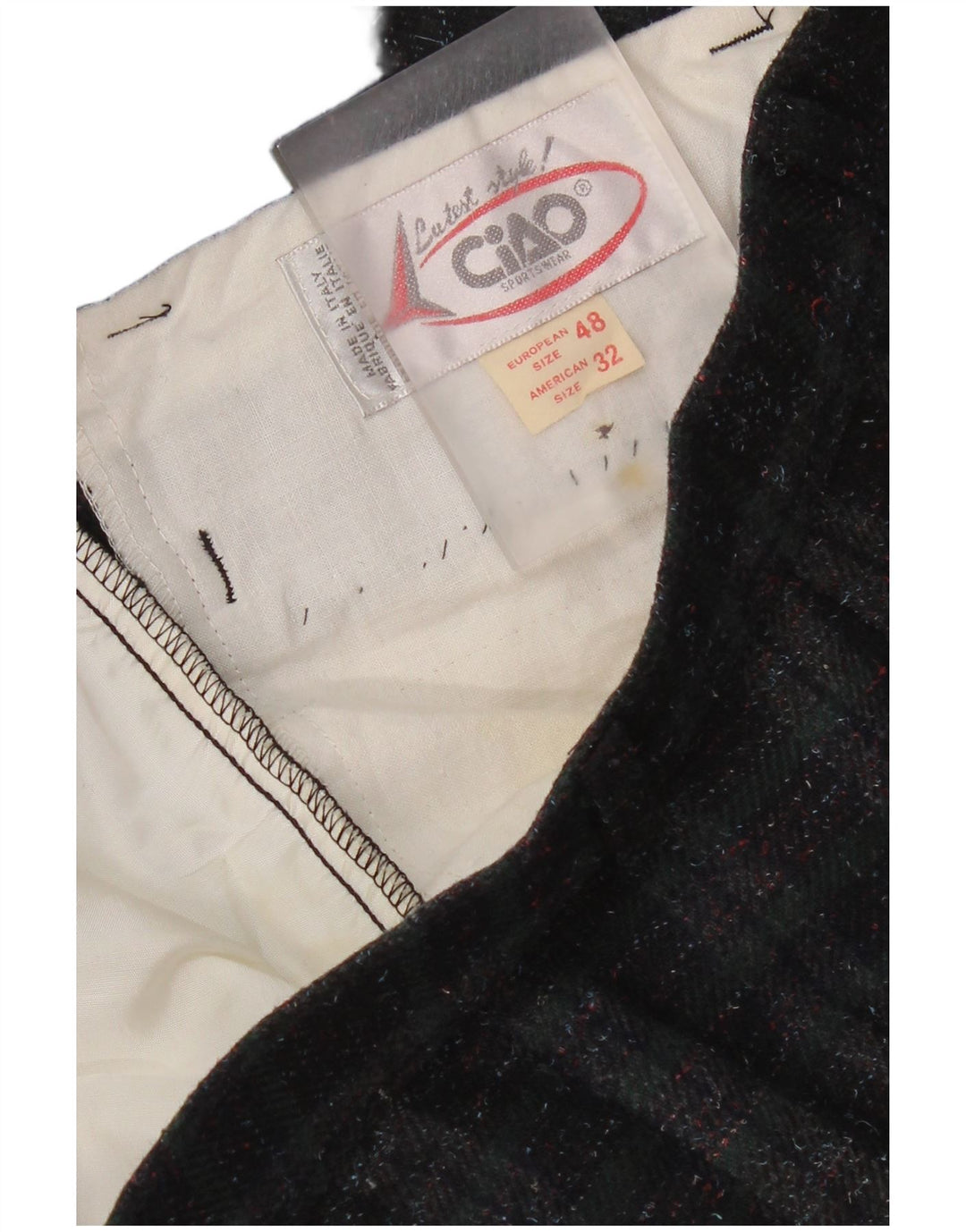 Ciao Pantalon décontracté droit pour homme IT 48 Medium W32 L33 Vert à carreaux