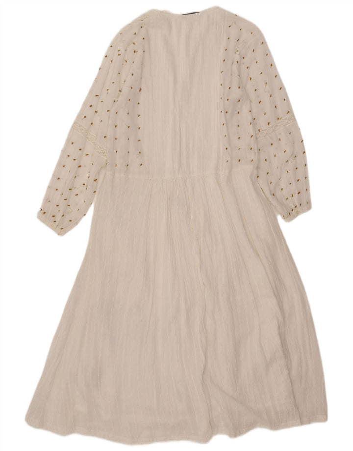 Zara Robe longue surdimensionnée à manches longues pour femme UK 10 Petit Blanc à pois