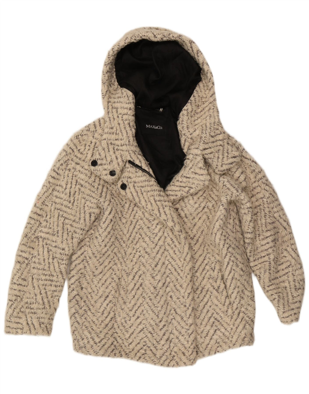 Max & Co. Manteau surdimensionné à capuche pour femme UK 6 XS Chevron blanc cassé