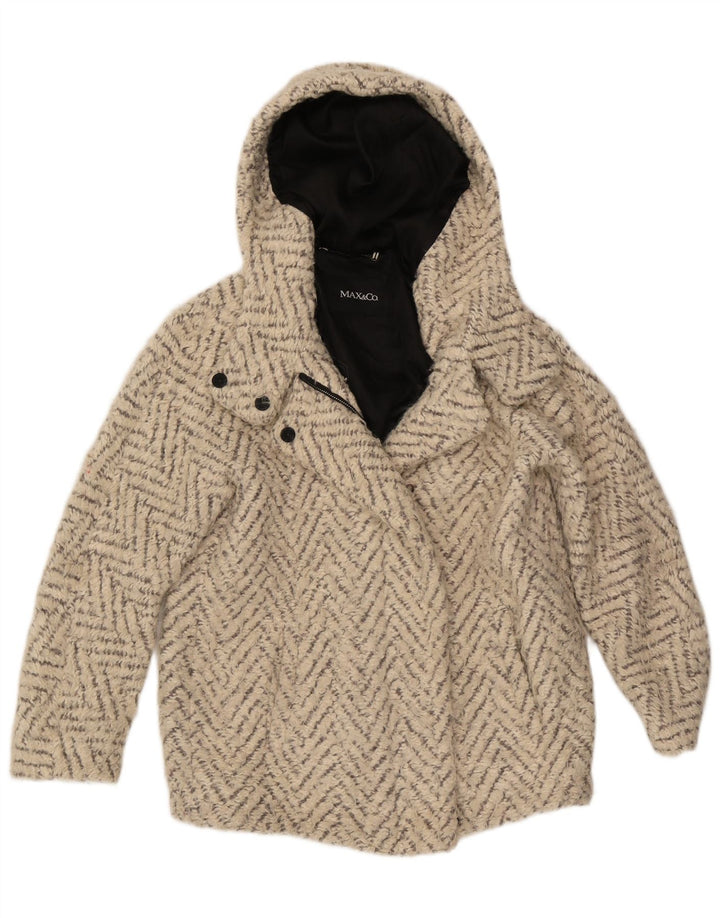Max & Co. Manteau surdimensionné à capuche pour femme UK 6 XS Chevron blanc cassé