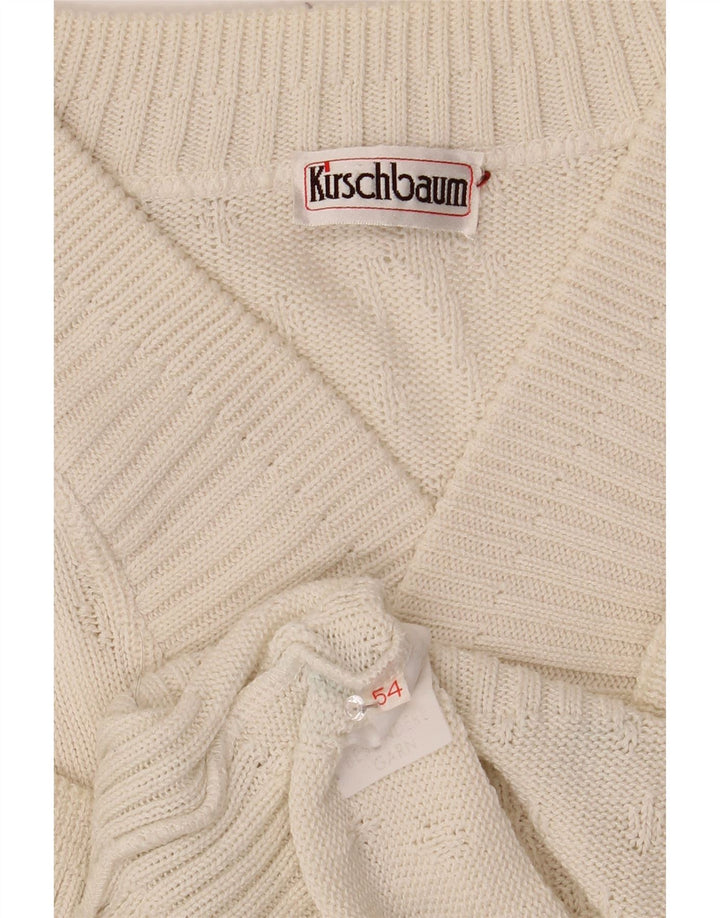 VINTAGE Mens Shawl Neck Jumper Sweater EU 54 XL White Vintage Vintage and Second-Hand Vintage from Messina Hembry 