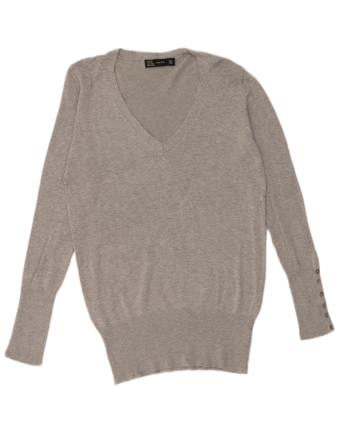 Zara Pull col V pour femme UK 16 Large Rayonne Grise
