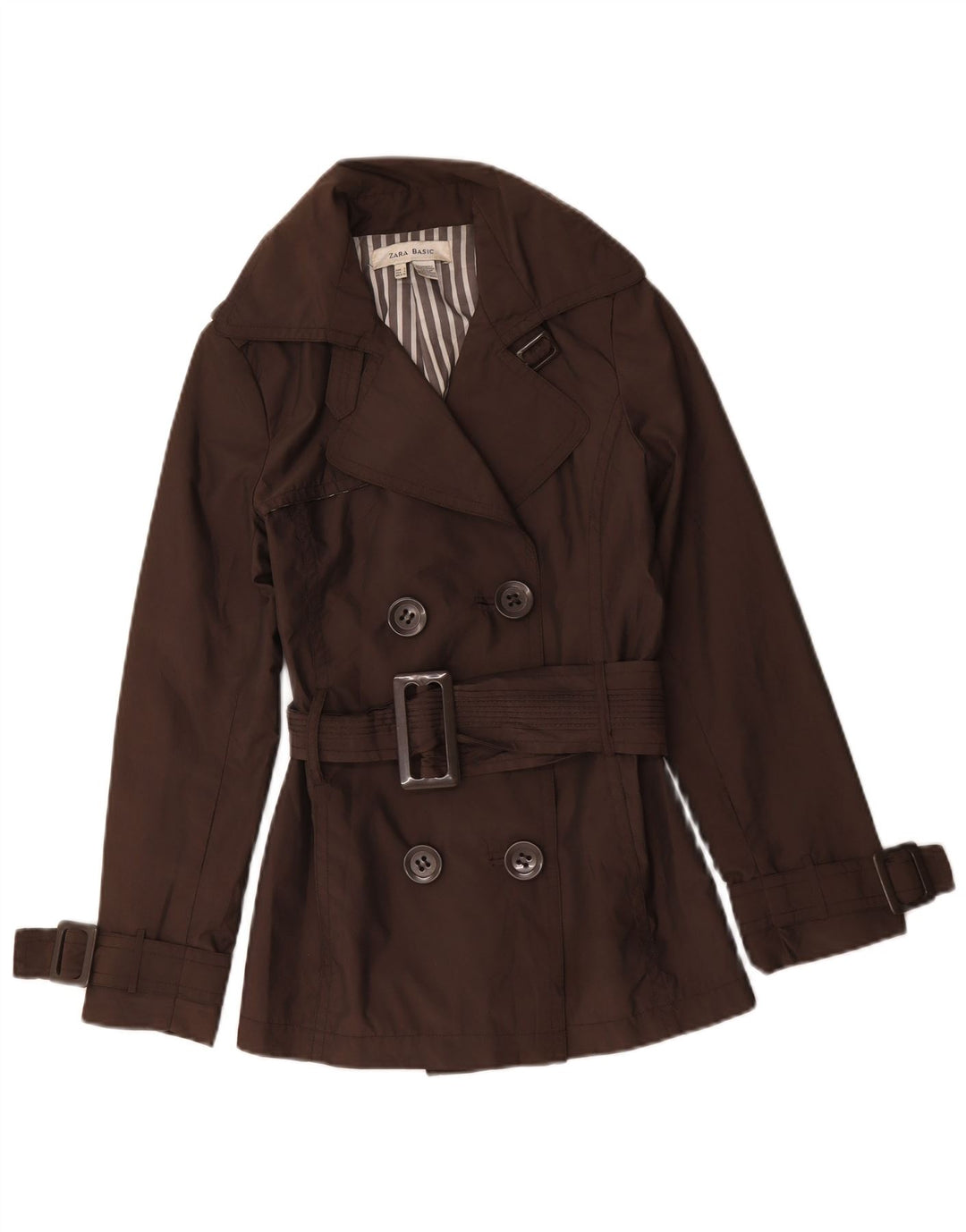 Zara Trench-coat à double boutonnage pour femme UK 10 Petit nylon marron