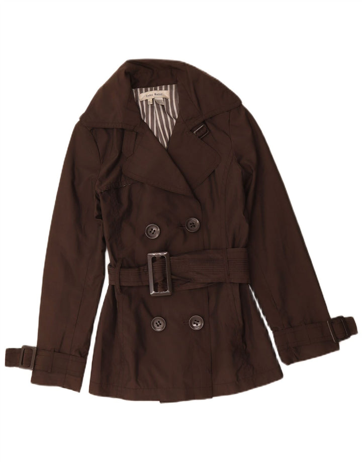 Zara Trench-coat à double boutonnage pour femme UK 10 Petit nylon marron