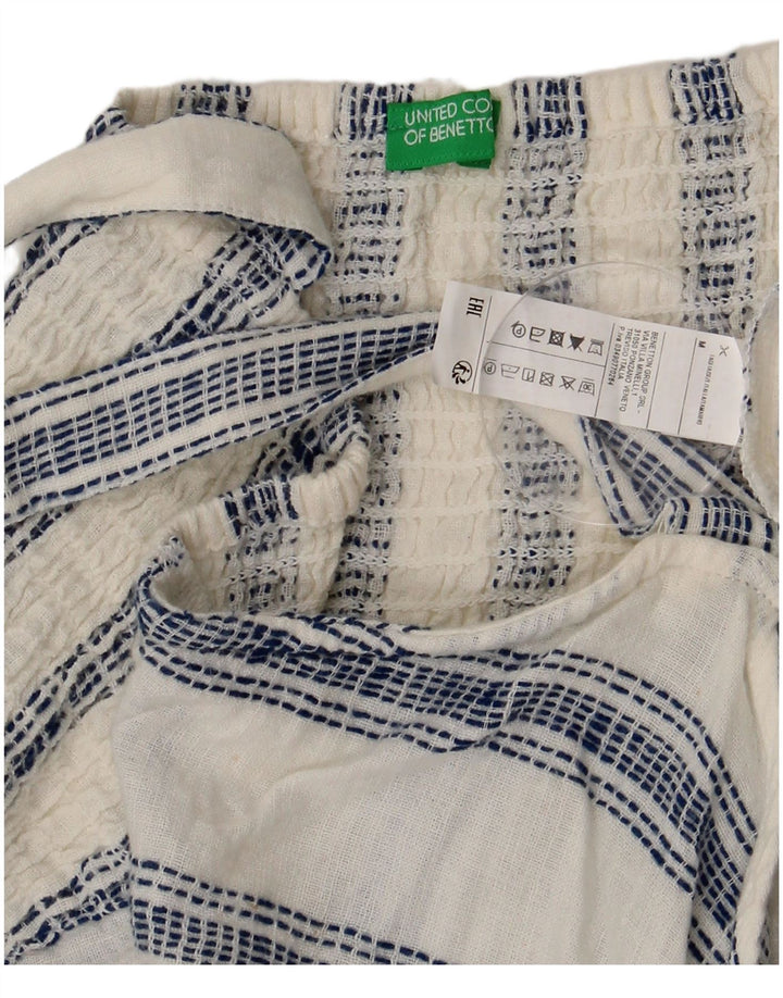 Benetton Haut Corset Femme UK 12 Coton Rayé Blanc Moyen