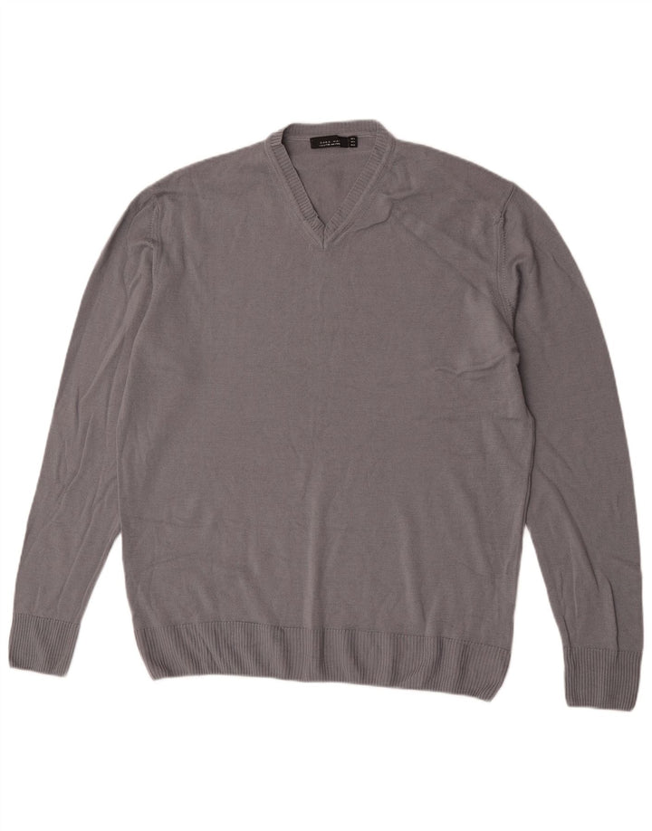 Zara Pull Col V Homme XL Gris Laine