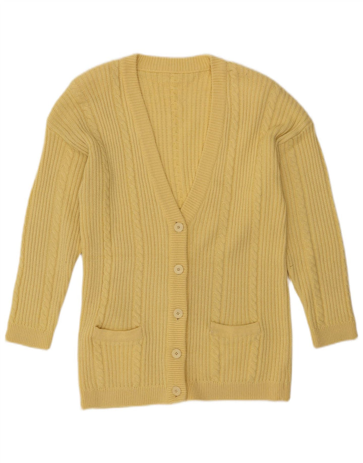 VINTAGE Femme Cardigan Pull UK 16 Grand Acrylique Jaune