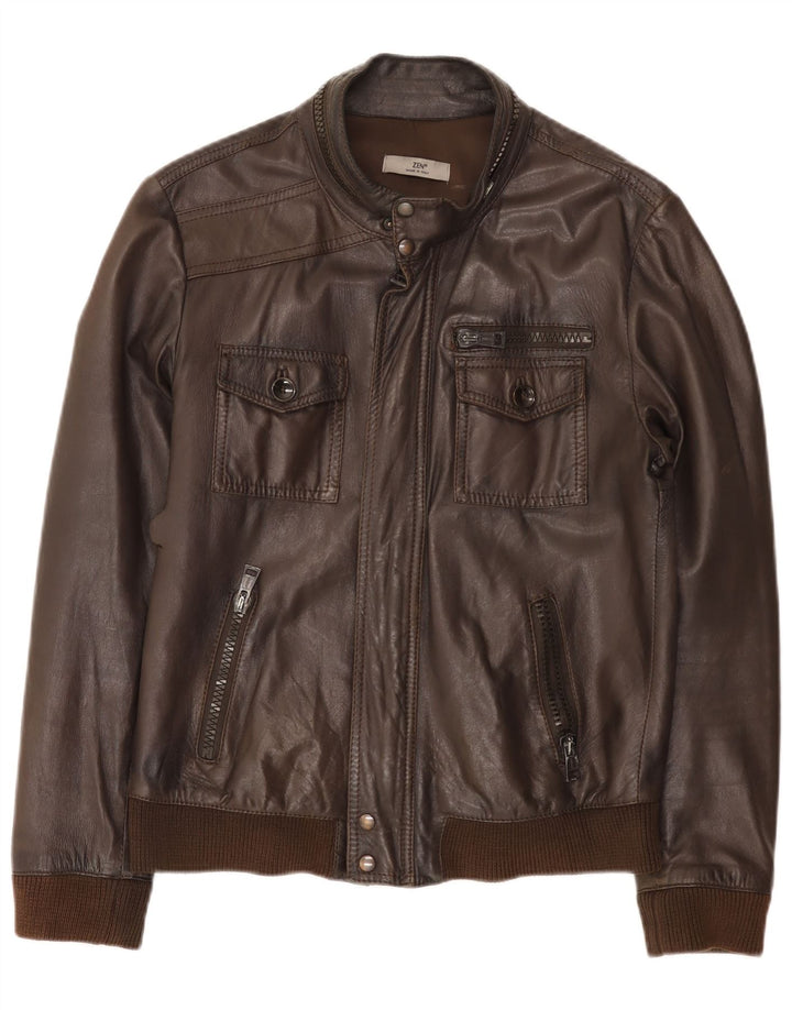 Zen Veste en cuir bomber pour homme Taille 50 Cuir marron moyen