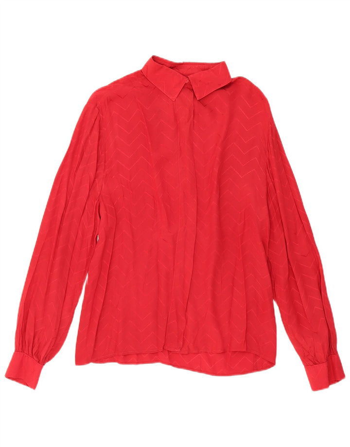 VINTAGE Womens Shirt Blouse UK 12 Medium Red Chevron