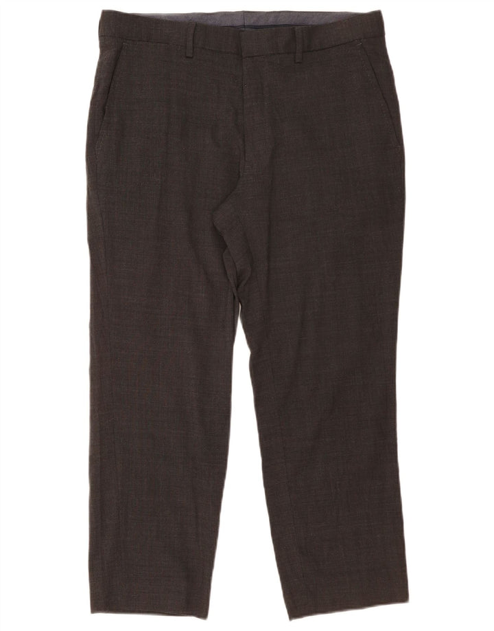 Marks & Spencer Pantalon de costume droit court pour homme W34 L25 Laine grise