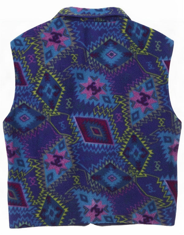 Vintage Gilet polaire femme UK 18 XL Bleu Géométrique