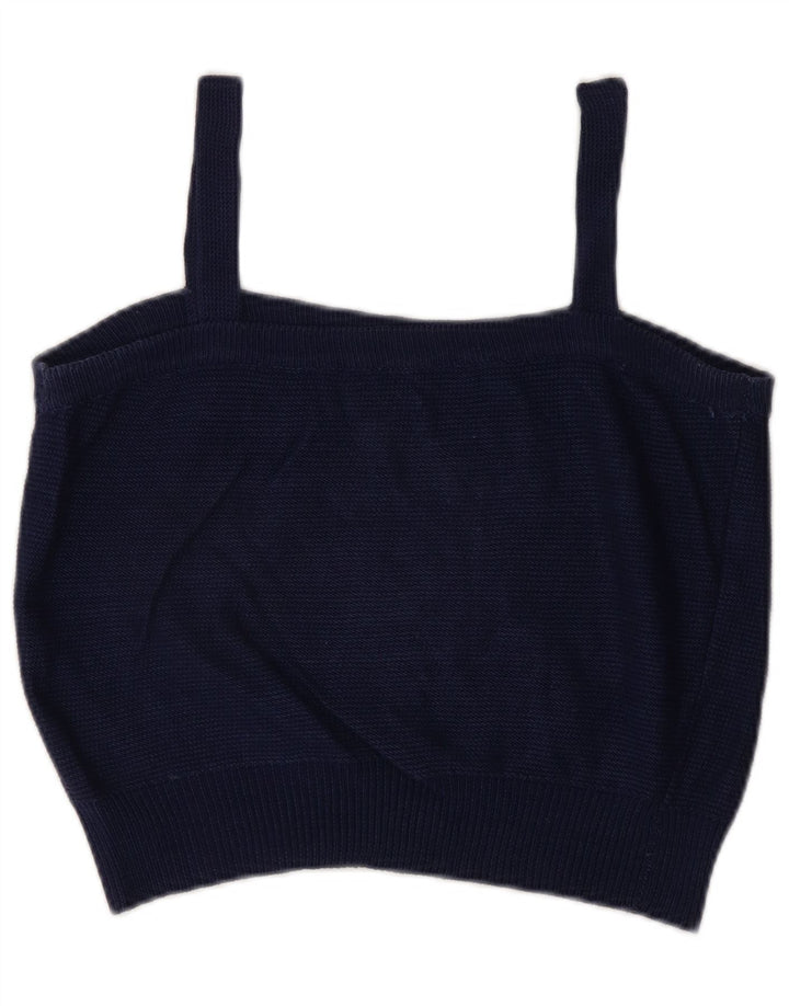 vintage Femmes Crop Cami Top UK 14 Bleu Marine Moyen