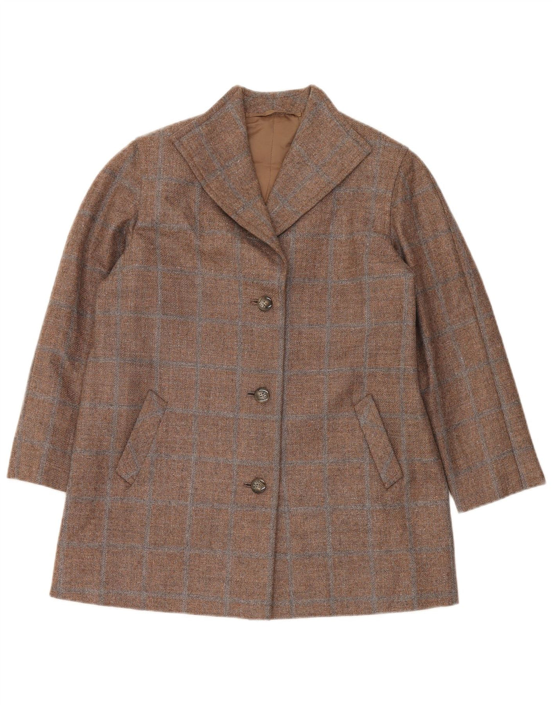 vintage Femme 3 Bouton Blazer Veste UK 14 Grand Marron Check