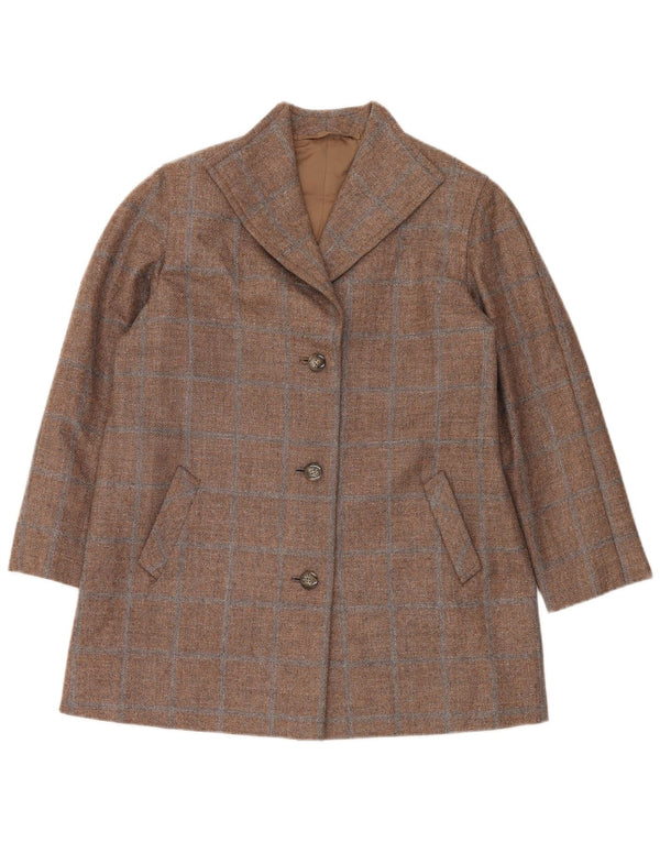 vintage Femme 3 Bouton Blazer Veste UK 14 Grand Marron Check