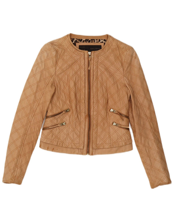 Zara Veste matelassée en simili cuir pour femme UK 8 Small Beige Polyester