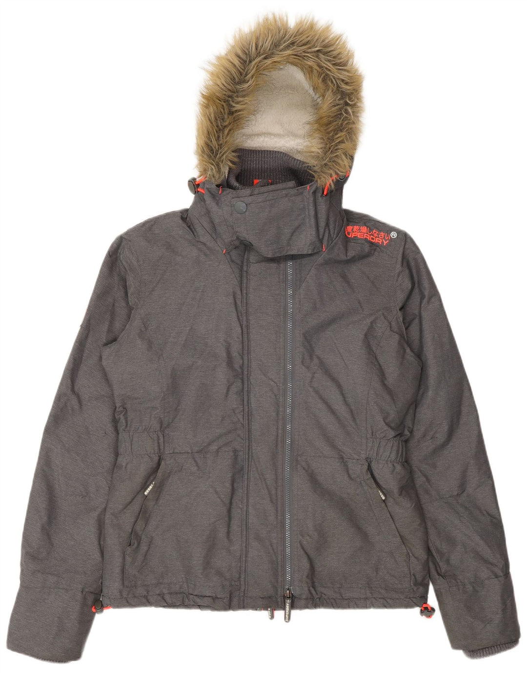 Superdry Veste coupe-vent à capuche pour femme UK 16 Large Gris Nylon
