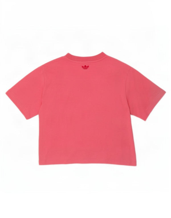 Adidas Womens Crop Graphic T-Shirt Top UK 10 Petit Rose Coton