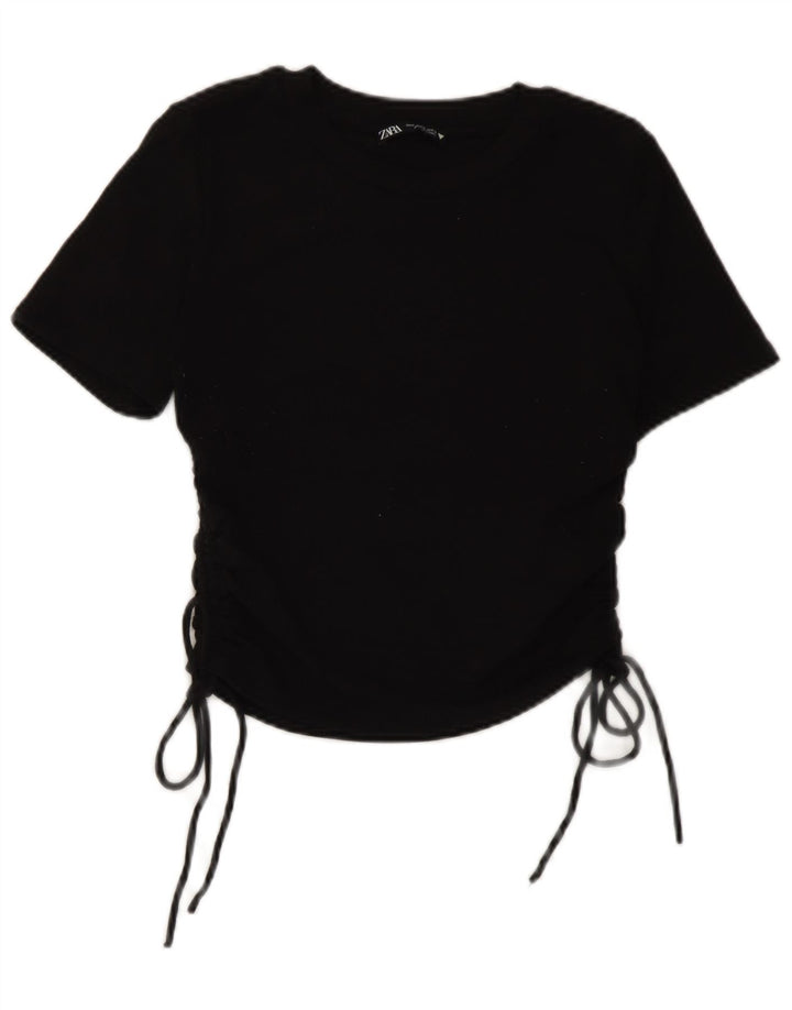 Zara Womens Crop Blouse Top UK 12 Moyen Noir Polyester