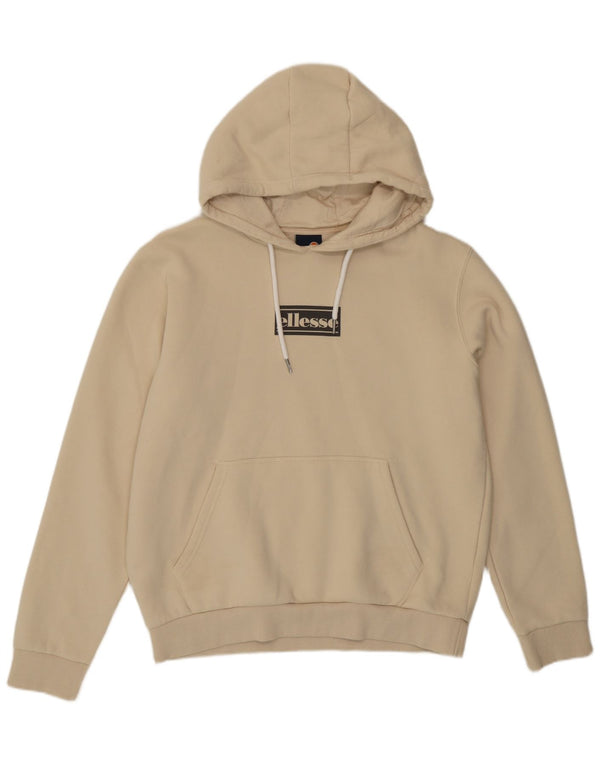 Ellesse Pull à capuche surdimensionné graphique pour femme UK 12 Coton beige moyen