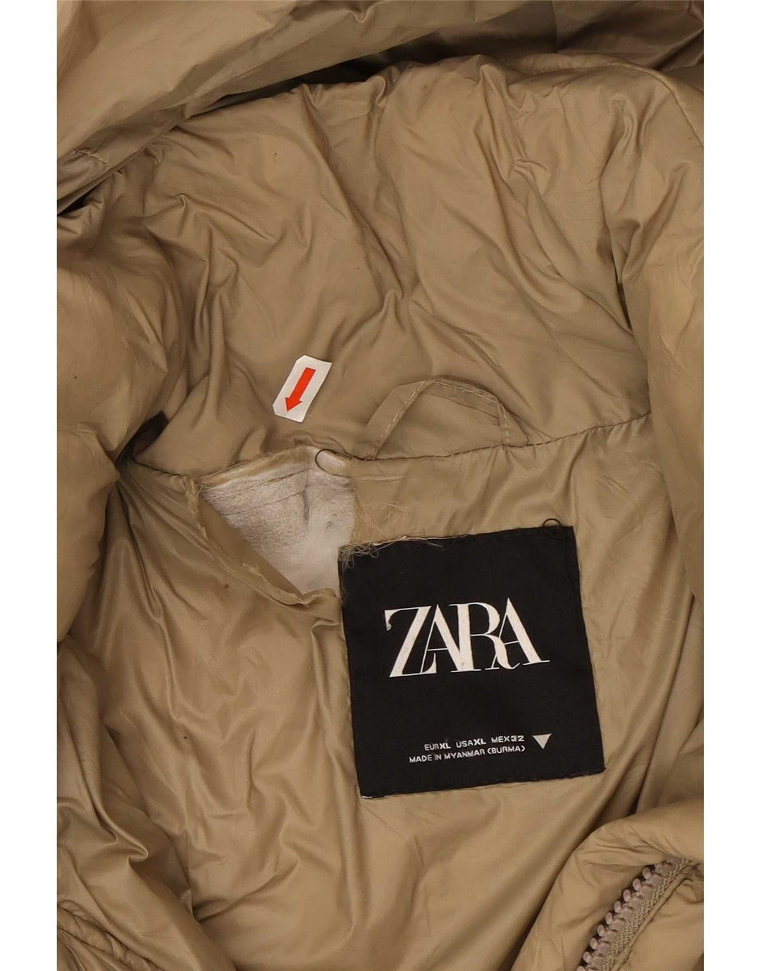 Zara Manteau matelassé surdimensionné à capuche pour femme UK 18 XL Beige Polyester