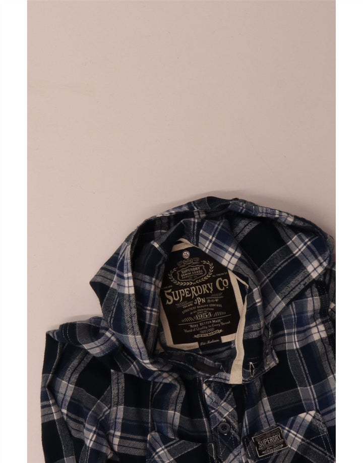 SUPERDRY Chemise à capuche en flanelle pour homme en coton à carreaux bleu moyen