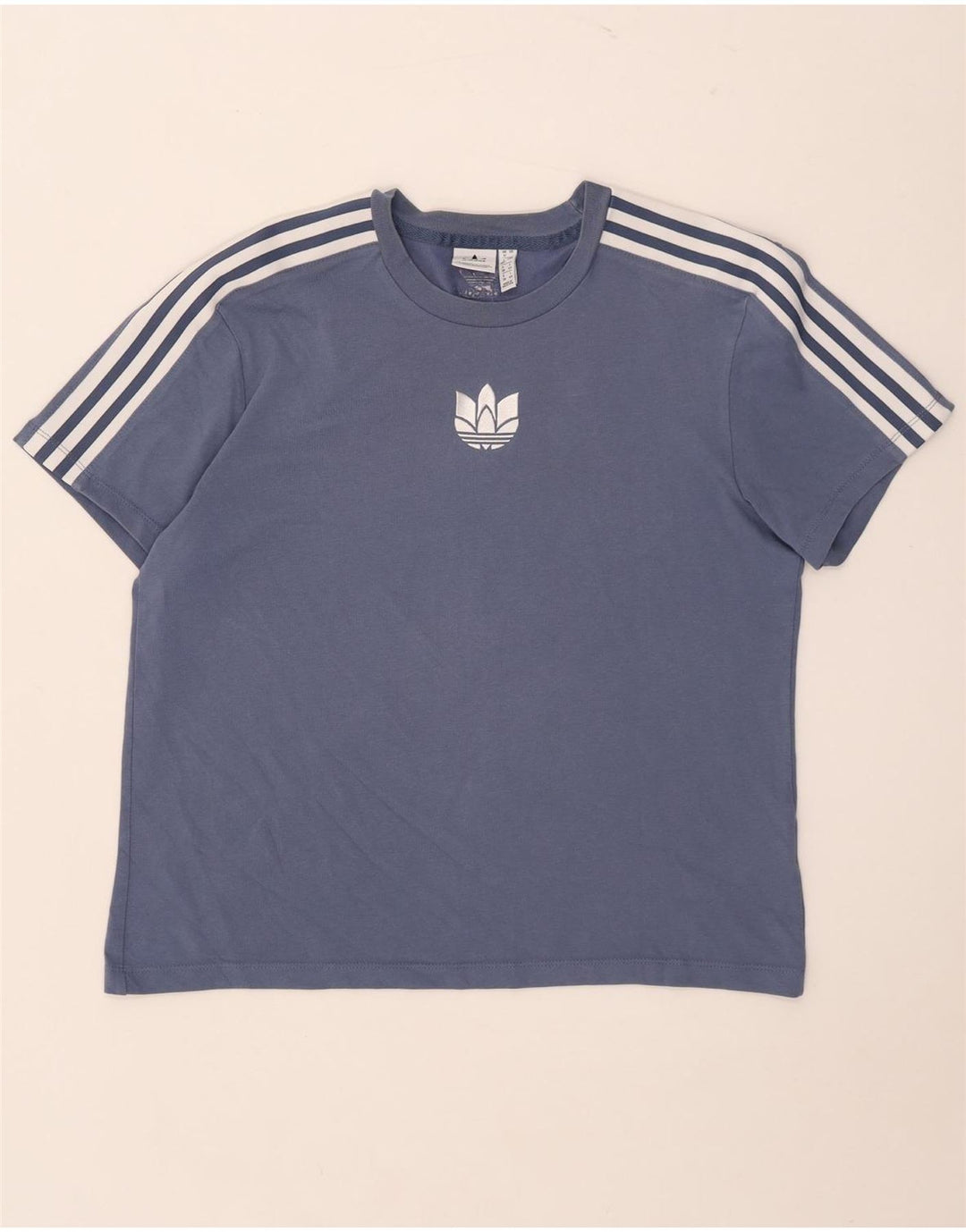 Adidas T-Shirt Femme Top UK 12 Bleu Moyen Coton